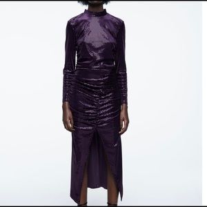 NWT ZARA WOMAN SPARKLY VELVET PURPLE DRESS SIZE M